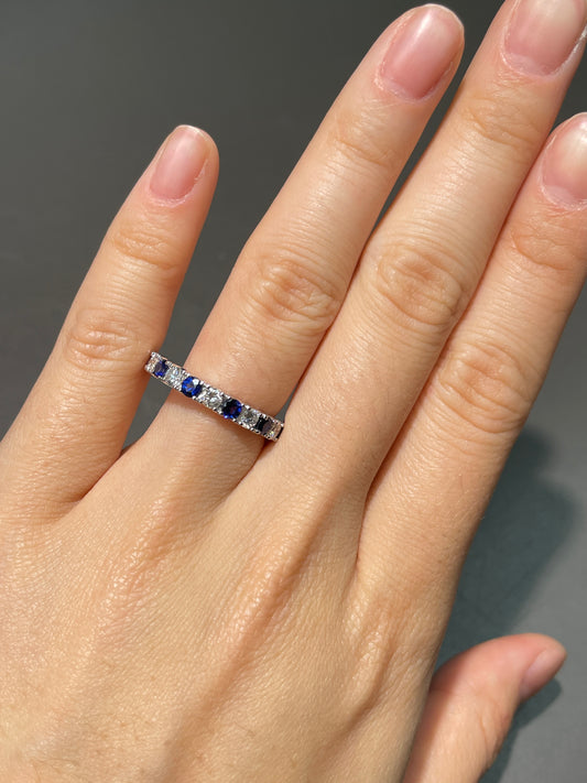 14K Gold Sapphire Diamond Hald Eternity Band