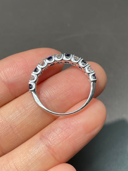 14K Gold Sapphire Diamond Hald Eternity Band