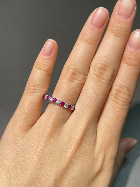 18K Gold Ruby Diamond Half Eternity Band