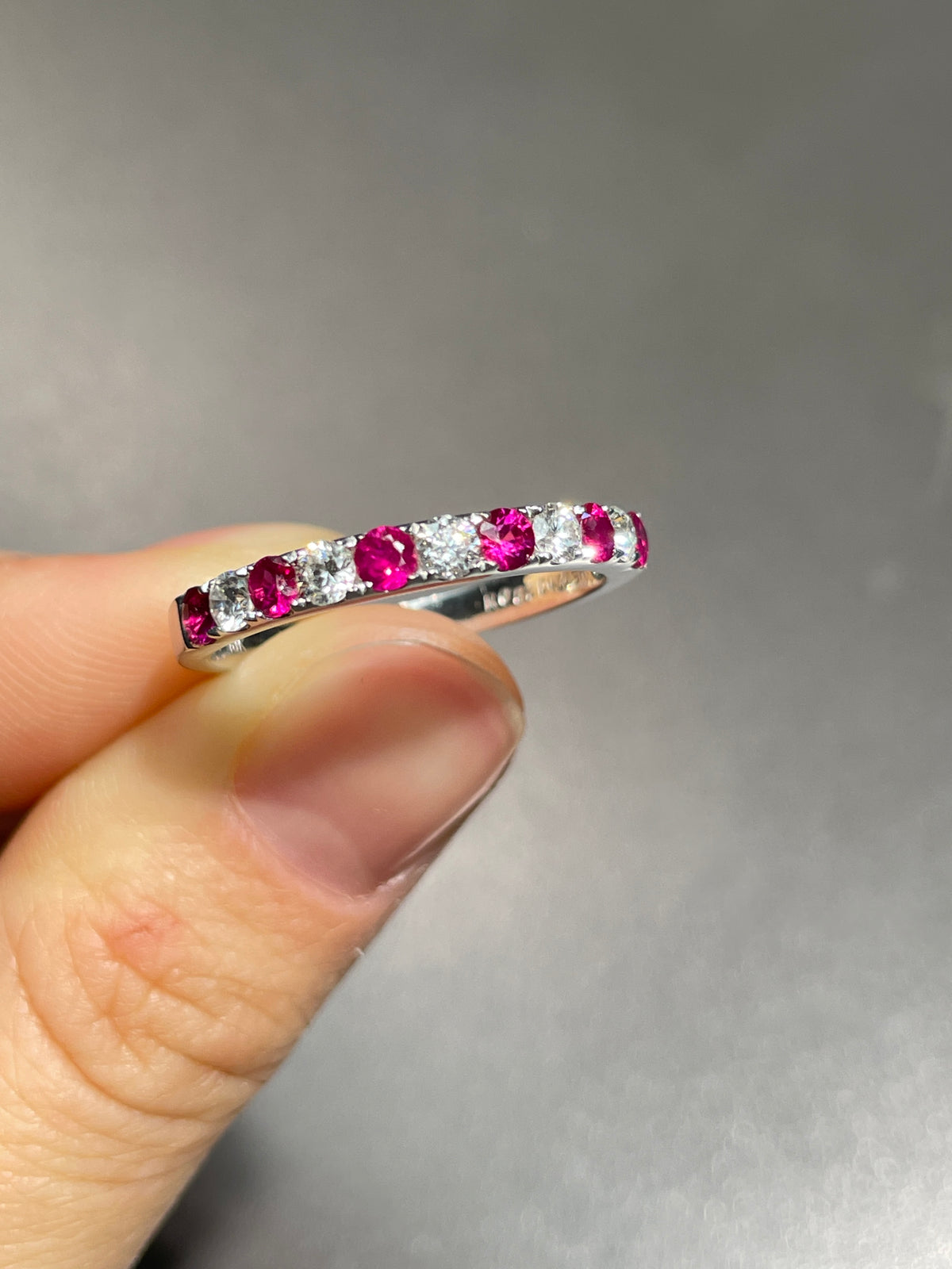18K Gold Ruby Diamond Half Eternity Band