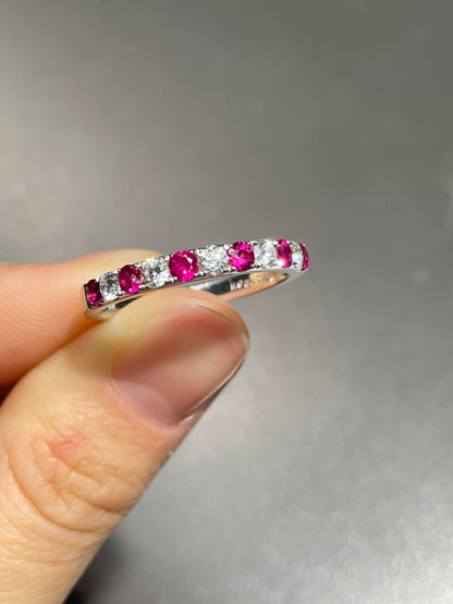 18K Gold Ruby Diamond Half Eternity Band