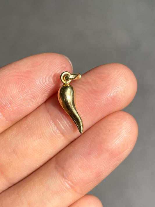 Vintage 18K Gold Miniature Puffy Cornicello Horn Charm