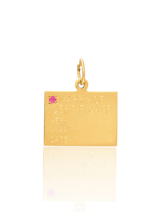 Vintage 14K Gold Engravable Marriage Certificate Charm