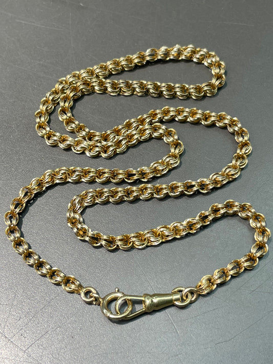Antique 14K Yellow Gold Belcher Watch Chain Necklace