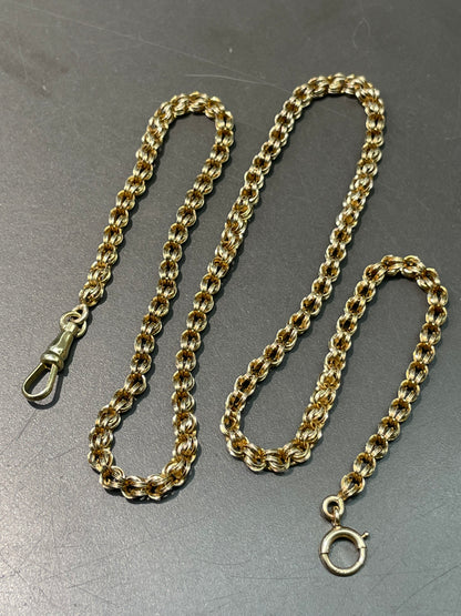 Antique 14K Yellow Gold Belcher Watch Chain Necklace