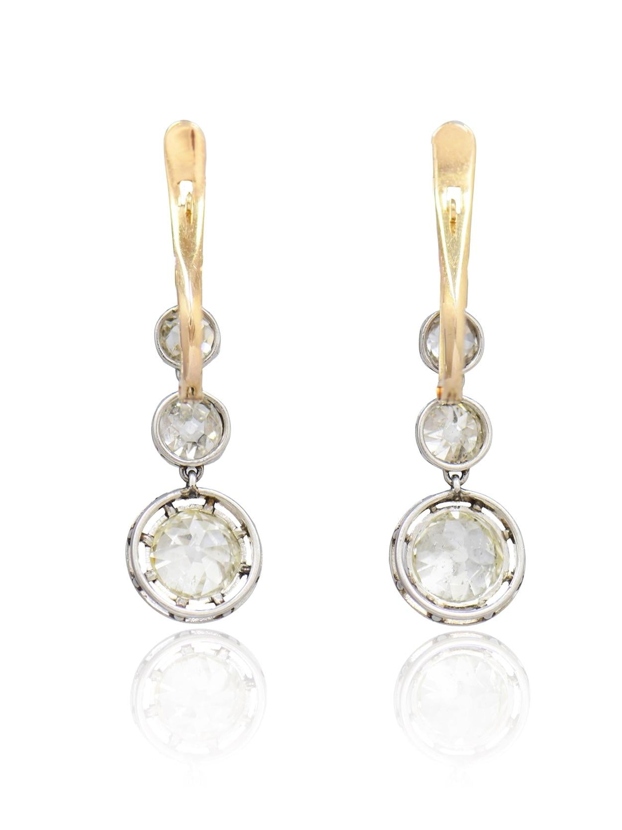Edwardian 4.8CTW Old Mine Cut Diamond Drop Earrings