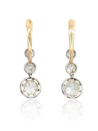 Edwardian 4.8CTW Old Mine Cut Diamond Drop Earrings