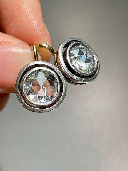 Antique 18K Gold Topped Silver 3.6 CTW Rose Cut Diamond Earring
