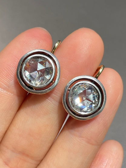 Antique 18K Gold Topped Silver 3.6 CTW Rose Cut Diamond Earring