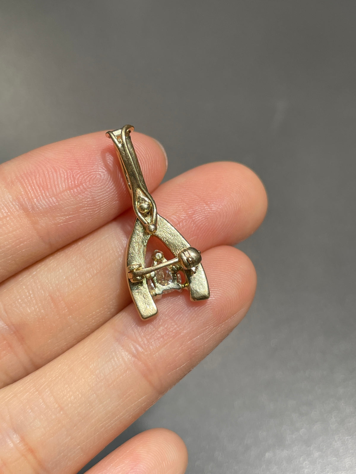 Vintage 14K Gold 0.96 CTW Diamond Wish Bone Pendant Brooch