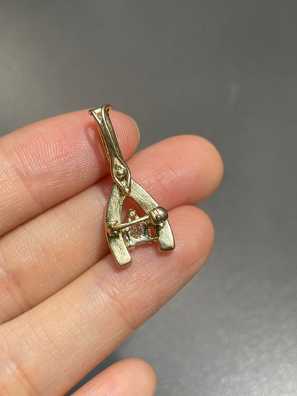 Vintage 14K Gold 0.96 CTW Diamond Wish Bone Pendant Brooch