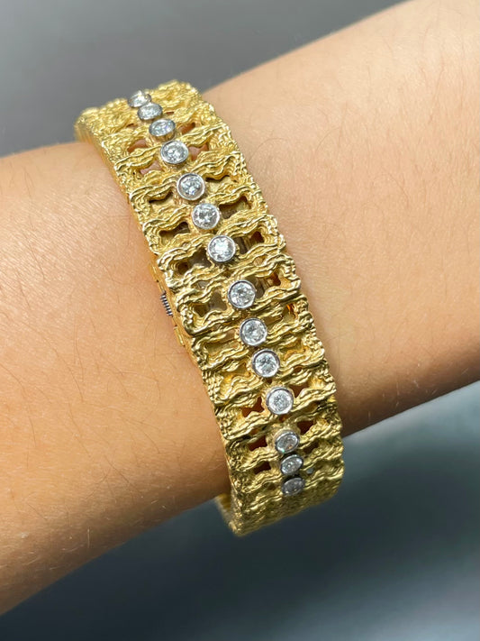 Vintage 18K Yellow Gold 0.98 CTW Diamond Peekaboo Watch Bracelet