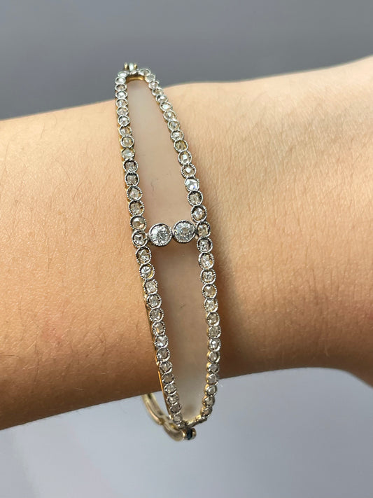 Edwardian French Platinum Topped 18K Yellow Gold Camphor Glass Diamond Bracelet