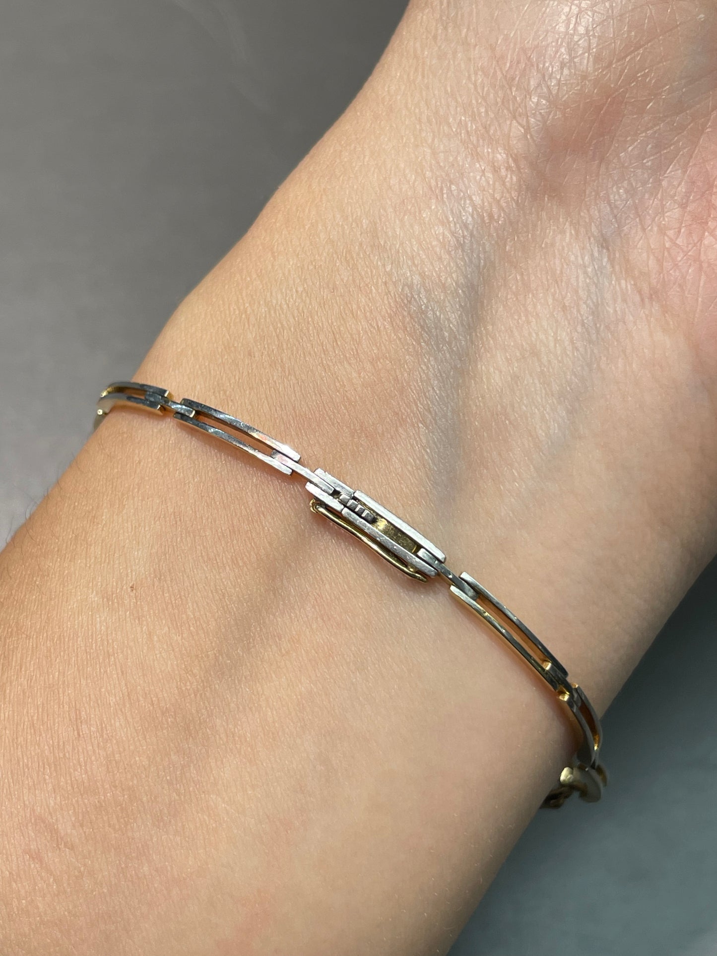 Edwardian French Platinum Topped 18K Yellow Gold Camphor Glass Diamond Bracelet