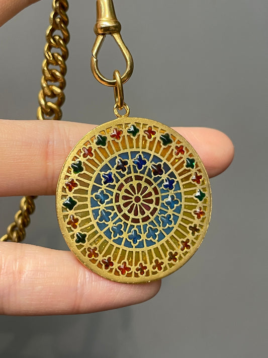 Vintage French 18K Gol and Plique-á-Jour Pendant