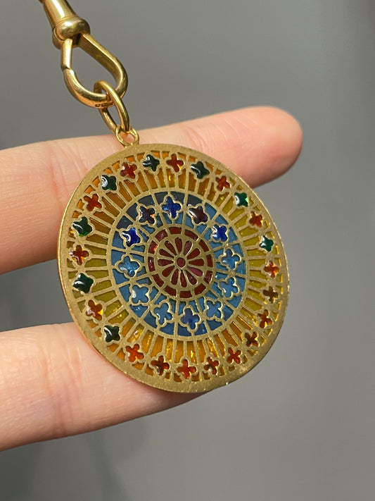 Vintage French 18K Gol and Plique-á-Jour Pendant