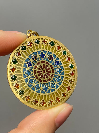 Vintage French 18K Gold Plique-á-Jour Pendant
