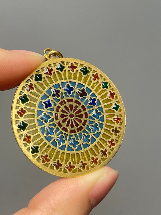 Vintage French 18K Gold Plique-á-Jour Pendant