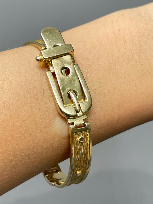Vintage Hammerman Brothers 14K Yellow Gold Adjustable Buckle Belt Bracelet