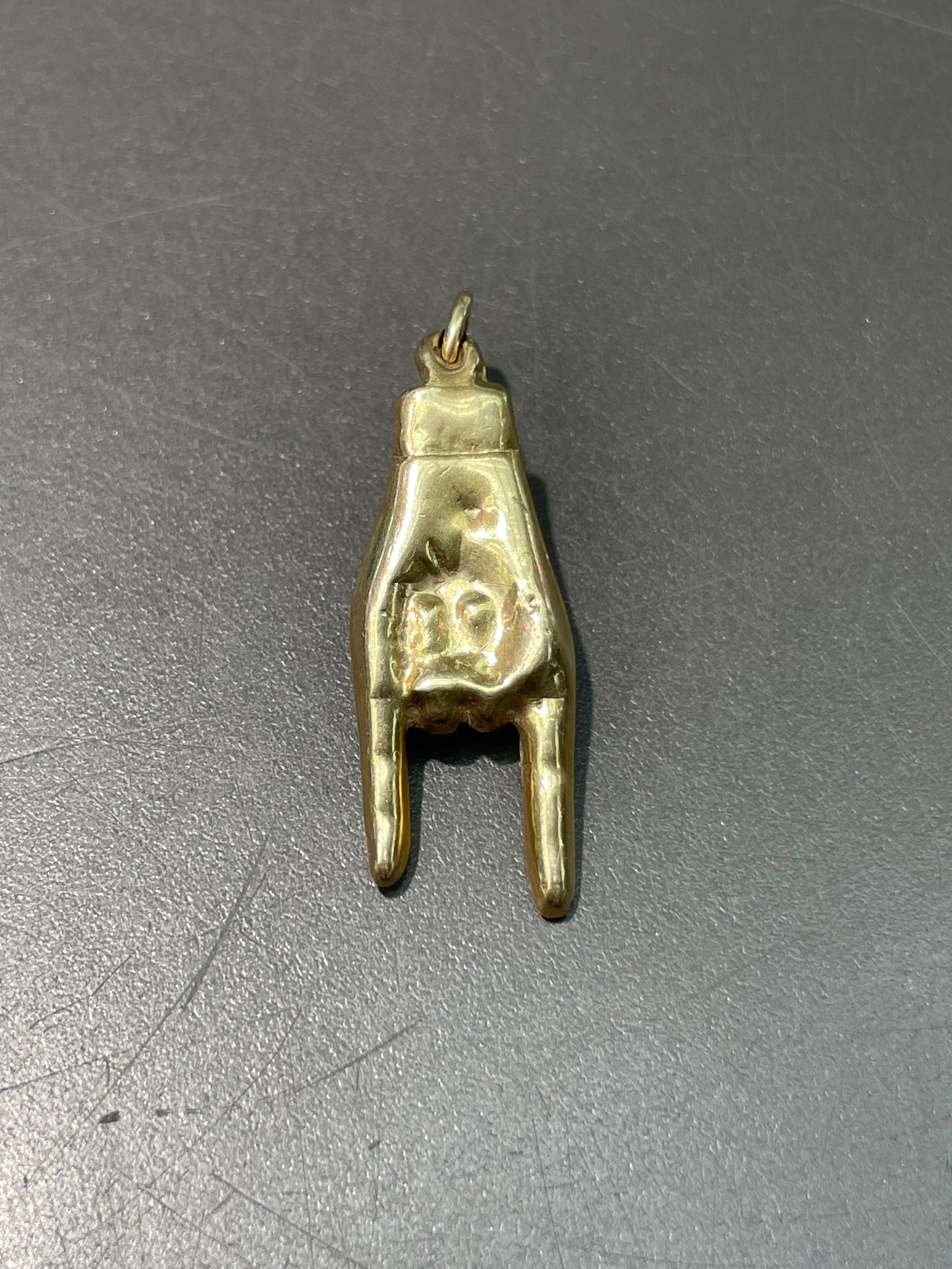 Vintage 14K Yellow Gold Rock and Roll Hand Charm Pendant