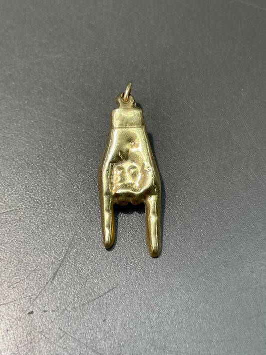 Vintage 14K Yellow Gold Rock and Roll Hand Charm Pendant