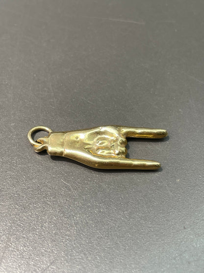 Vintage 14K Yellow Gold Rock and Roll Hand Charm Pendant