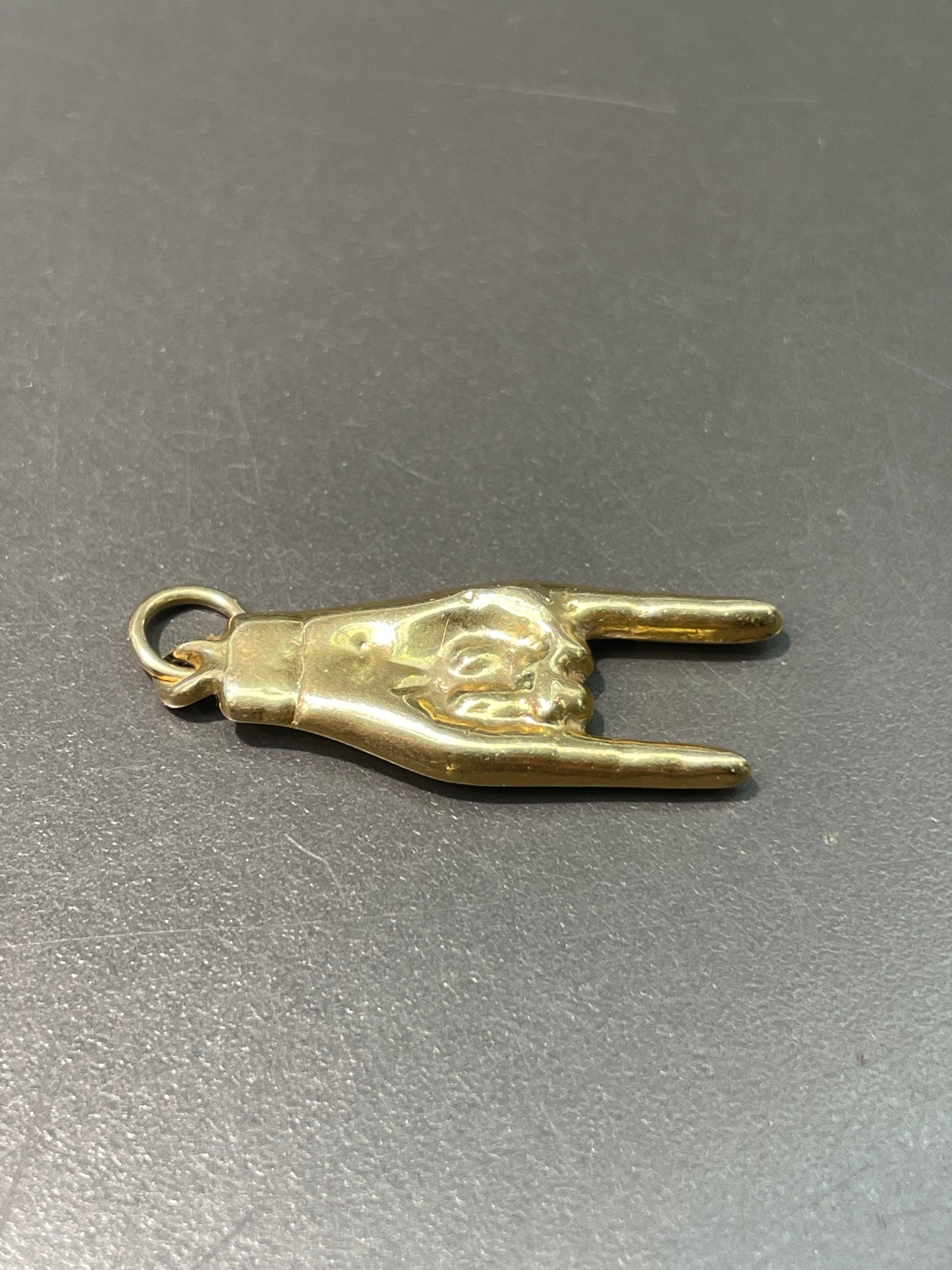Vintage 14K Yellow Gold Rock and Roll Hand Charm Pendant