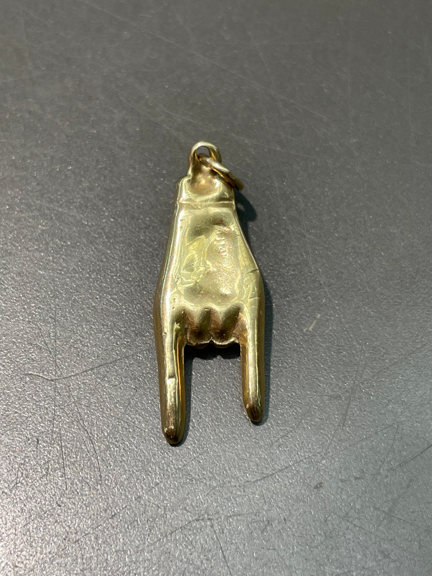 Vintage 14K Yellow Gold Rock and Roll Hand Charm Pendant