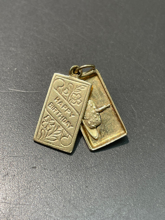 Vintage 14K Yellow Gold "Happy Birthday" Card Charm Pendant