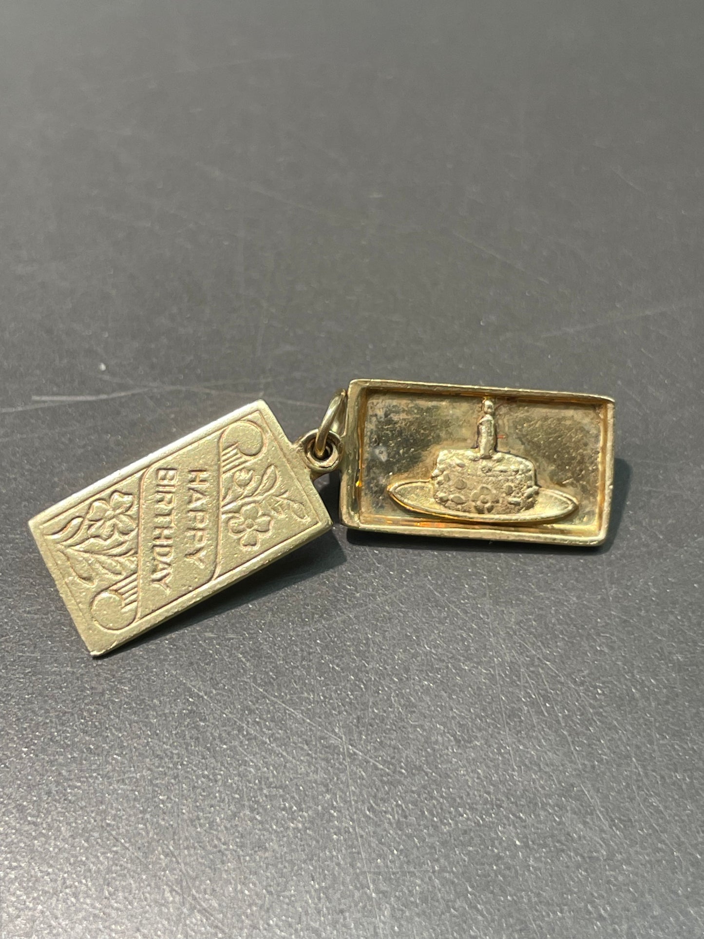 Vintage 14K Yellow Gold "Happy Birthday" Card Charm Pendant