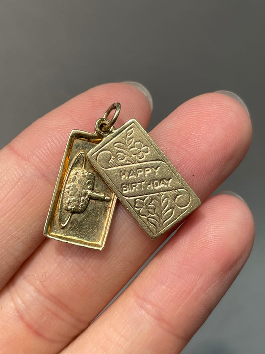 Vintage 14K Yellow Gold "Happy Birthday" Card Charm Pendant