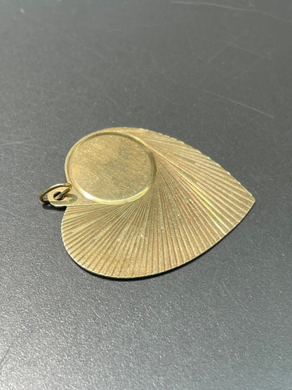 Vintage 14K Yellow Gold Large Engine Turned Heart Charm Pendant