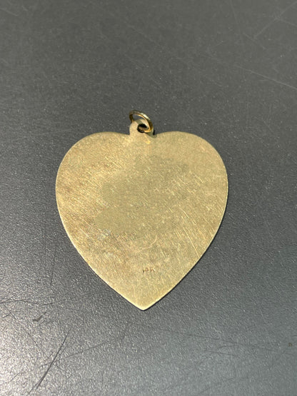 Vintage 14K Yellow Gold Large Engine Turned Heart Charm Pendant