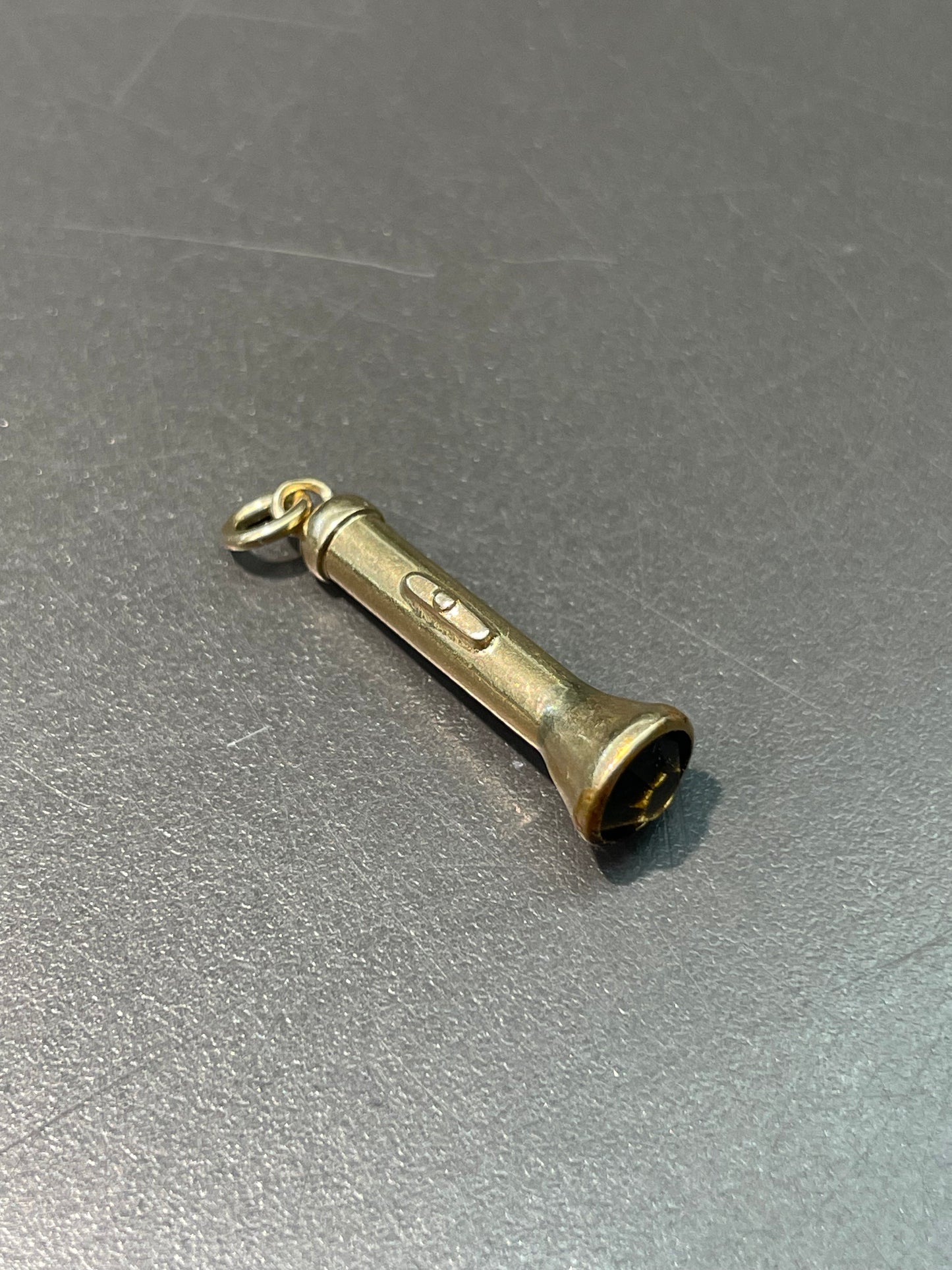 Vintage 14K Yellow Gold Green Paste Flashlight Charm