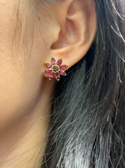 14K Yellow Gold 3.24 CTW Tourmaline Flower Cluster Earring