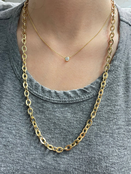 14K Yellow 6.5 mm Hollow Oval Cable Link Chain Necklace 24.0 inch