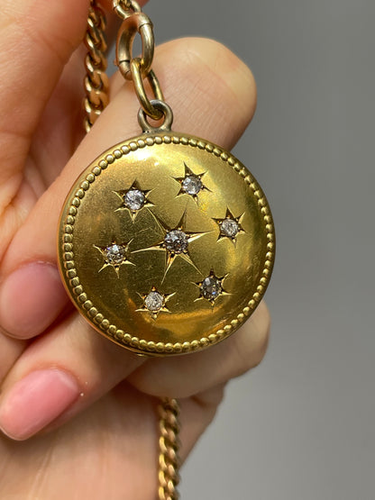 Antique 14K Yellow Gold 1.18 CTW Diamond Starburst Locket Pendant