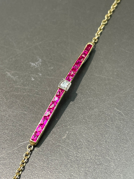 18K Yellow Gold Ruby Diamond Bar Bracelet