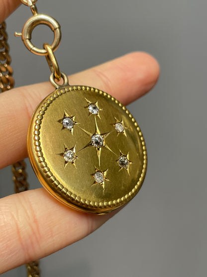 Antique 14K Yellow Gold 1.18 CTW Diamond Starburst Locket Pendant