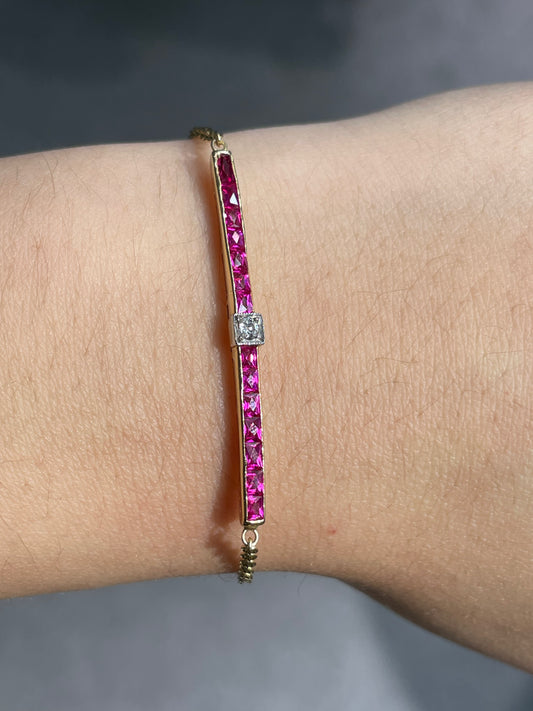 18K Yellow Gold Ruby Diamond Bar Bracelet