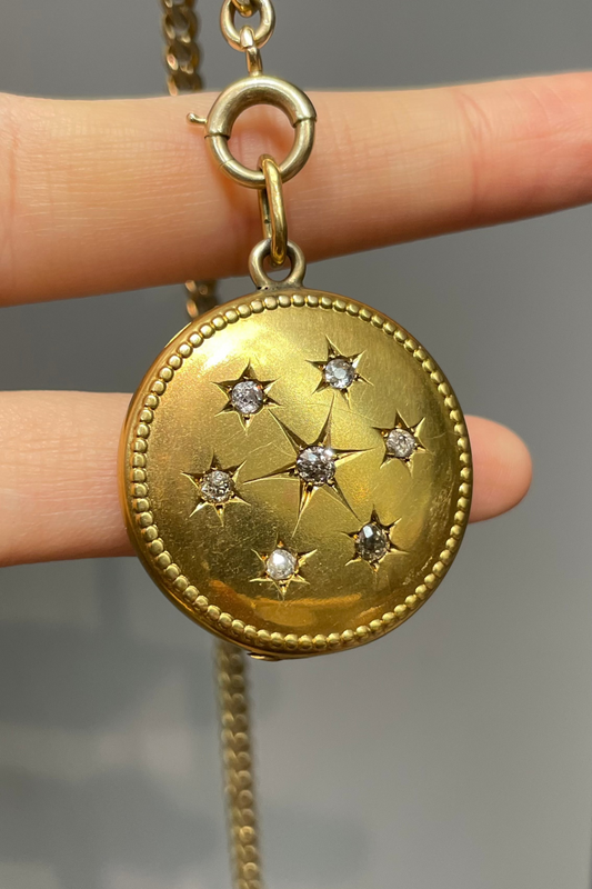 Antique 14K Yellow Gold 1.18 CTW Diamond Starburst Locket Pendant