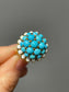 Vintage 18K Yellow Gold Sleeping Beauty Turquoise Enamel Cluster Dome Ring