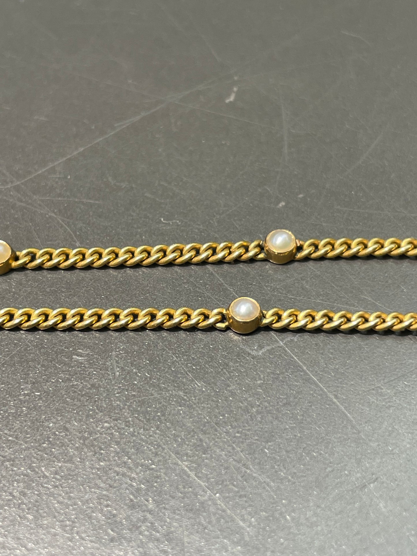 Vintage 14K Yellow Gold Pearl Station Curblink Bracelet