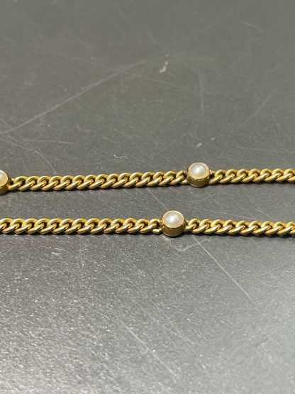 Vintage 14K Yellow Gold Pearl Station Curblink Bracelet