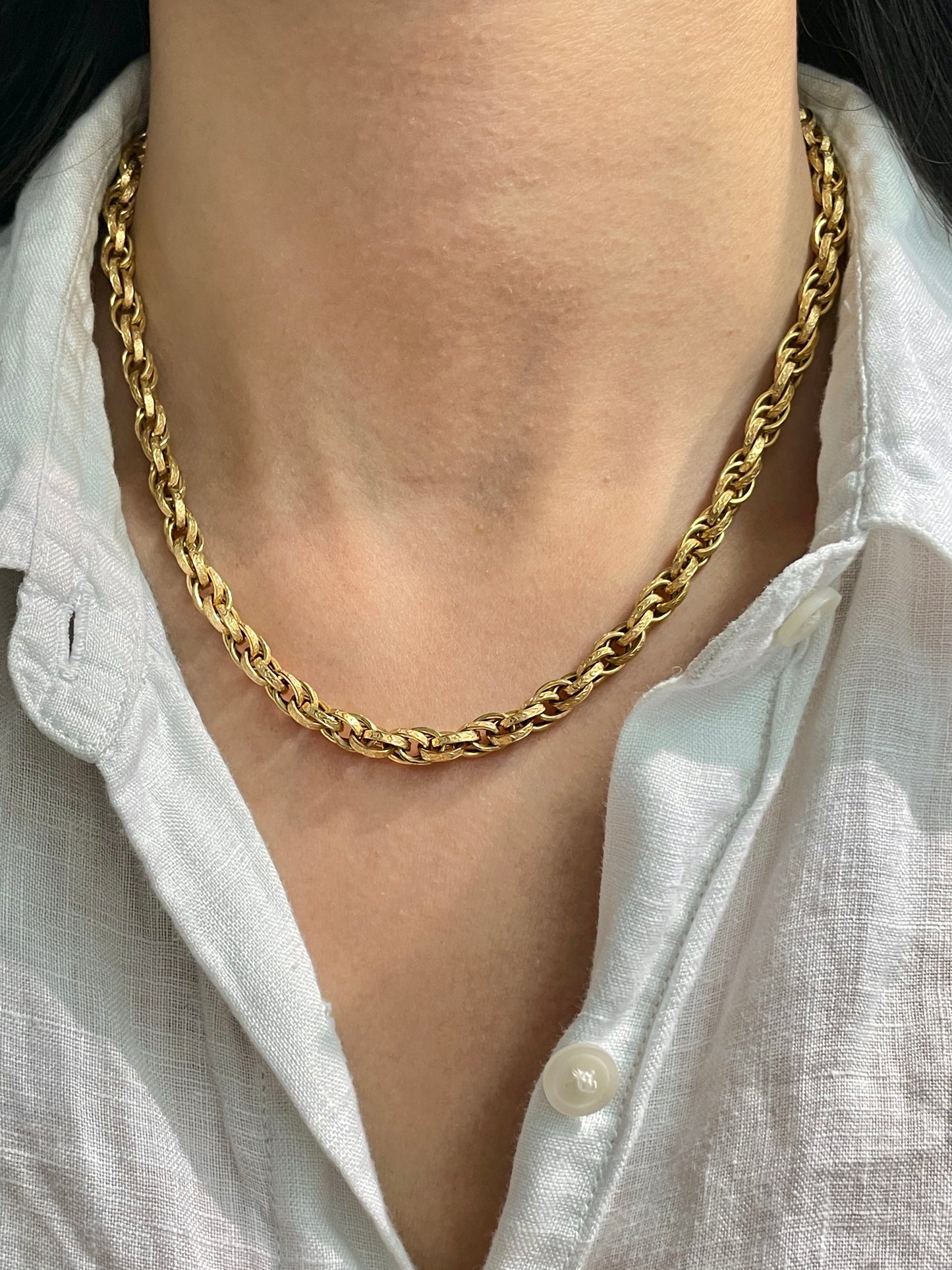 Vintage 14K Gold Motif Fancy Rope Chain Necklace