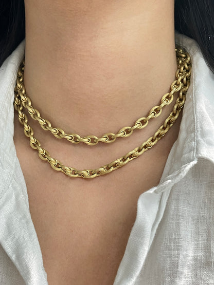 Vintage 14K Gold Grooved Open Oval Link Chain Necklace