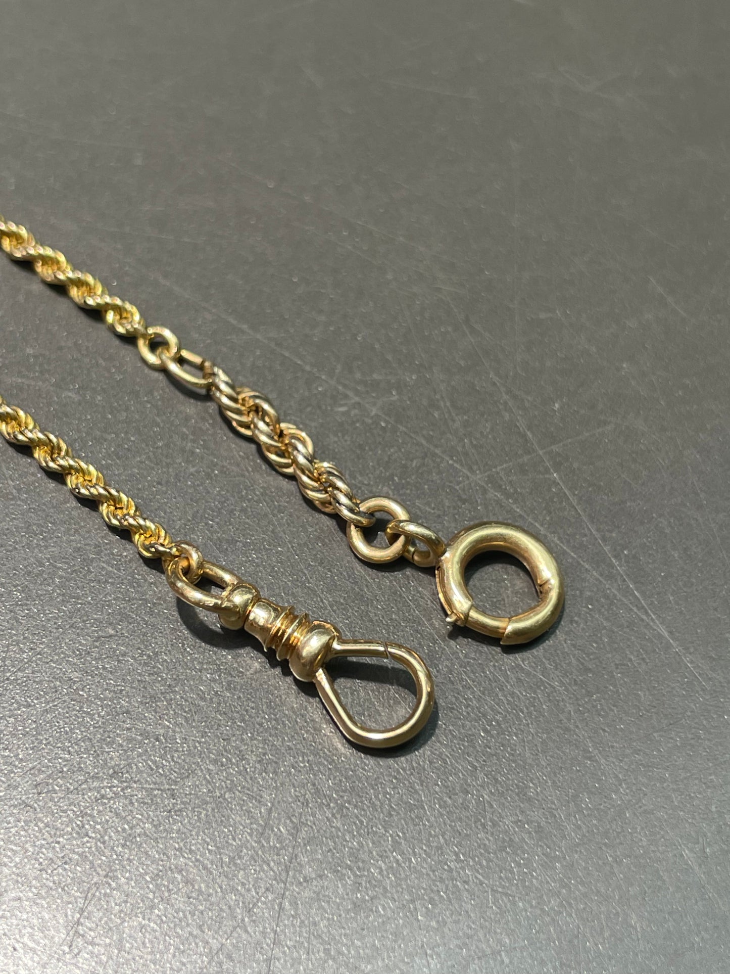Antique 14K Yellow Gold 0.36 CTW Diamond Starburst Twisted Rope Albert Watch Chain Necklace