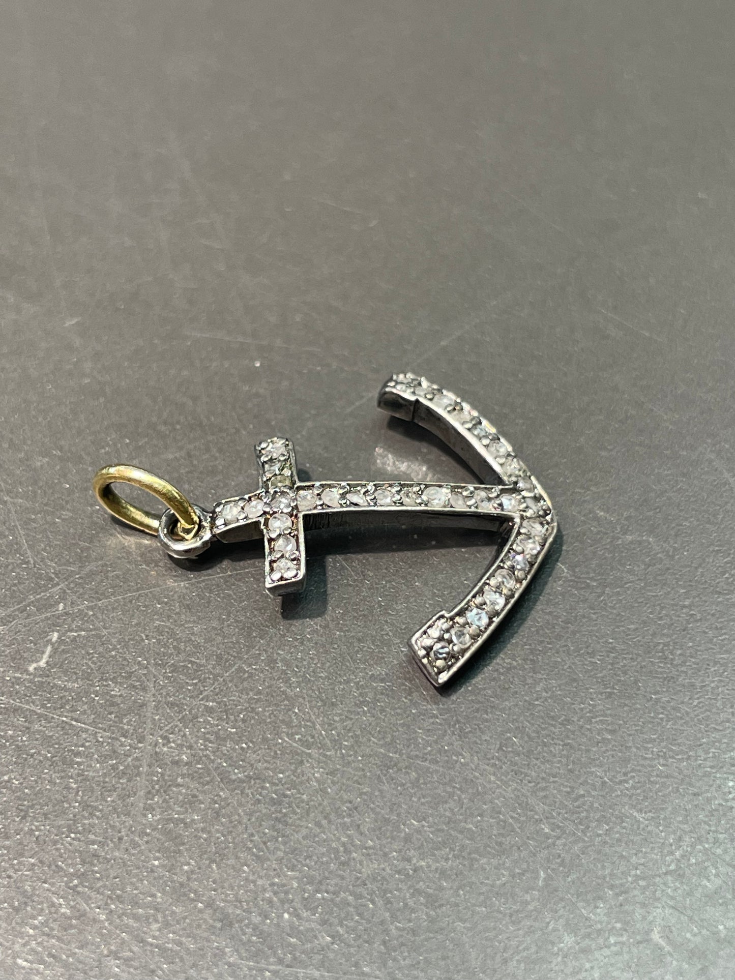 Vintage 18K Gold Silver Diamond Anchor Pendant Charm