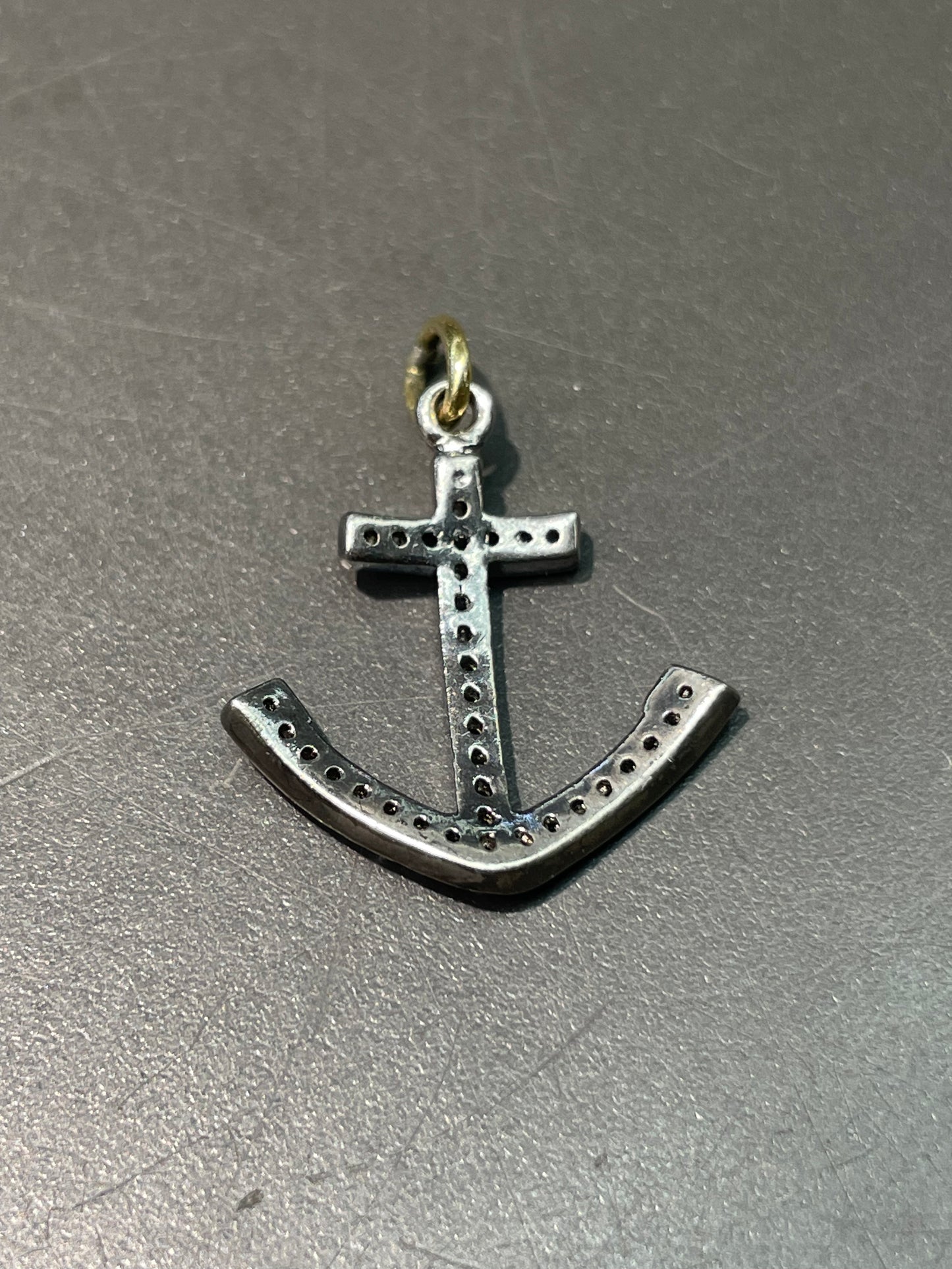 Vintage 18K Gold Silver Diamond Anchor Pendant Charm