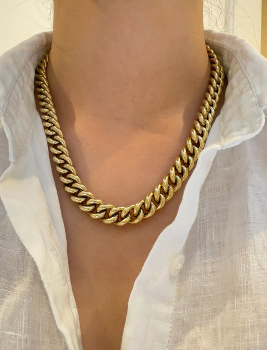 Vintage 14K Yellow Gold 10.5 mm Curb Link Chain Necklace 18.5 inch